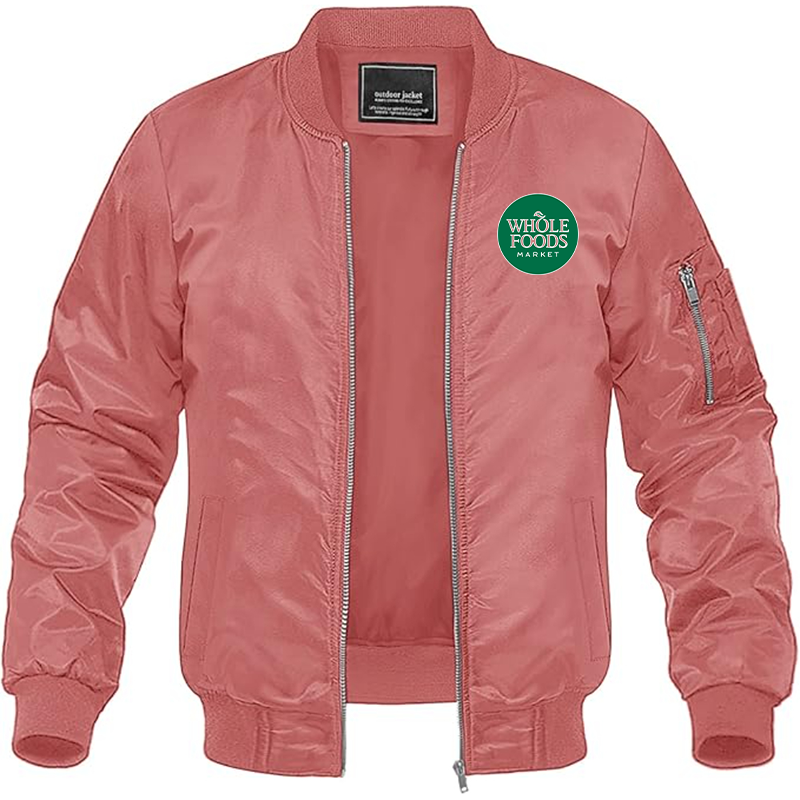 Men's Whole Foods Market Lightweight Bomber Jacket Windbreaker Softshell Varsity Jacket Coat